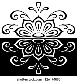 Abstract contour silhouette pattern, symbolical black and white floral ornament. Vector