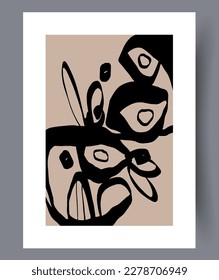 Abstract contour surrealistic objects wall art print. Printable minimal abstract contour poster. Contemporary decorative background with objects. Wall artwork for interior design.