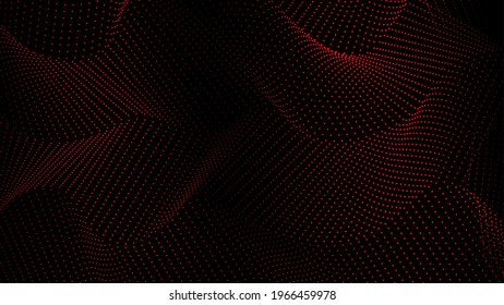 Abstract Contour Wave Red Lines On Dark Black Background. Vector illustration