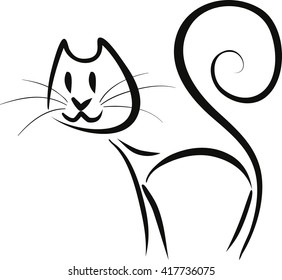 abstract contoured cat, vector, isolated on white