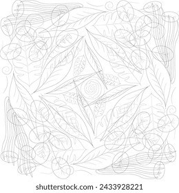 Abstrakte konturierte nahtlose Muster von Blättern und Ästen. Vektor-Silhouetten von Laub. Natürliches Bio-Ornament mit schwarzen Zweigen. Botanischer nahtloser Hintergrund