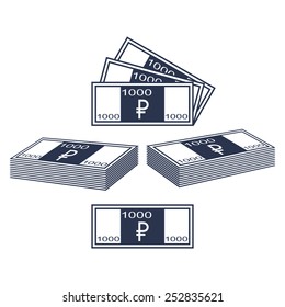 Abstract contours of Russian ruble. Set on a white background.