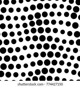 The Abstract Contrast Black and White Geometric Seamless Pattern with Circles. A Optical Psychedelic Illusion. A Wavy Structural Texture. Vector Illustration