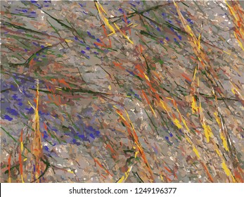 Abstract contrast colorful background on white backdrop. Rectangular horizontal shape. Average rough design. Vector.