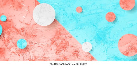 Abstract contrast geometric minimal bright pink and turquoise grunge background. Punchy pastel style vector design