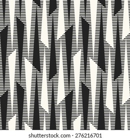 Abstract contrast triangles on striped background. Seamless pattern.