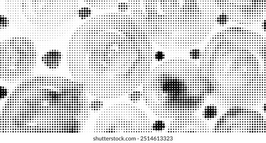 Abstract contrast vector dotted halftone circles pattern background. Black and white geometric half tone round shapes gradient texture for banner, cover, water texture, surface design