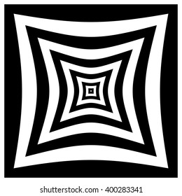 Abstract contrasty distorted shape with alternating black and white radiating lines.