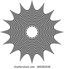 Abstract contrasty distorted shape with alternating black and white radiating lines.