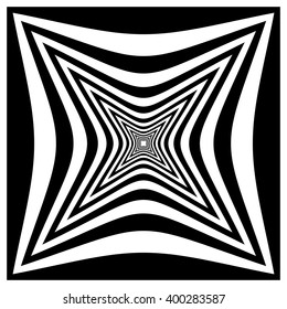 Abstract contrasty distorted shape with alternating black and white radiating lines.