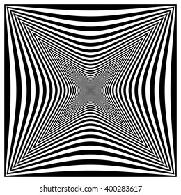 Abstract contrasty distorted shape with alternating black and white radiating lines.