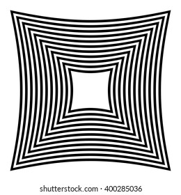 Abstract contrasty distorted shape with alternating black and white radiating lines.
