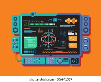 Abstract control panel with a variety of data. Information and infographic, digital network graphic, flat vector illustration