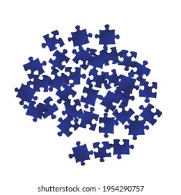 Abstract conundrum jigsaw puzzle dark blue pieces vector background. Top view of puzzle pieces isolated on white. Success abstract concept. Jigsaw gradient plugins.