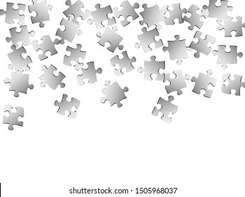 Abstract conundrum jigsaw puzzle metallic silver parts vector illustration. Group of puzzle pieces isolated on white. Challenge abstract concept. Connection elements.
