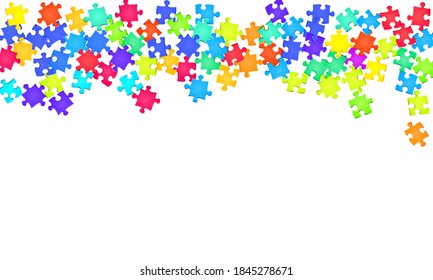 Resumen acertijo acertijo rompecabezas colores arcoiris partes ilustración vectorial. Grupo de piezas de rompecabezas aisladas en blanco. Desafiar el concepto abstracto. Elementos de conexión.