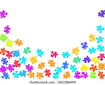 Abstract conundrum jigsaw puzzle rainbow colors parts vector illustration  Group puzzle pieces isolated white  Success abstract concept  Kids building kit pattern 