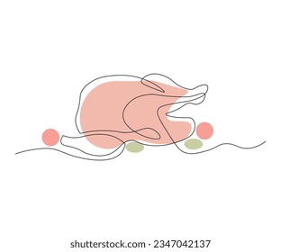 abstract Cooked Turkey for Thanksgiving Continuous One Line Drawing