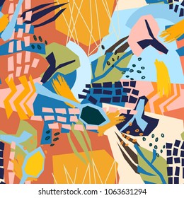 Abstract cooking elements paper collage.Vector illustration hand drawn.Sketch ready for contemporary scandinavian flat design- poster, invitation, post card, t-shirt design.Seanless pattern