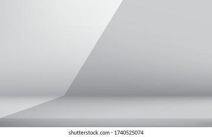 Abstract Cool Background. Blank Top Table With Futuristic White And Grey Color Backdrop.