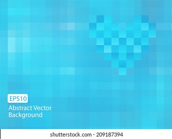 Abstract cool blue EPS10 vector random pixel background with heart