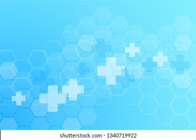 Abstract cool healthy and medical background. Technology and science wallpaper template with hexagonal shape. Soft blue color medical banner template with space for text. Business vector illustration.