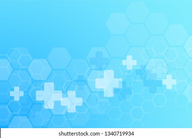 Abstract cool healthy and medical background. Technology and science wallpaper template with hexagonal shape. Soft blue color medical banner template with space for text. Business vector illustration.