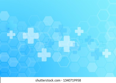 Abstract cool healthy and medical background. Technology and science wallpaper template with hexagonal shape. Soft blue color medical banner template with space for text. Business vector illustration.