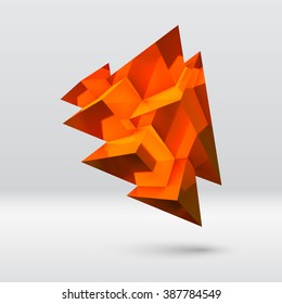 Abstract copper crystal with overlapping shiny pyramids