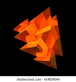 Abstract copper crystal with overlapping shiny pyramids