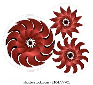 Abstract copper shiny gears rotate on a white background. The concept of well-coordinated work. Vector illustration. 