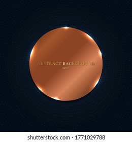 Abstract copper shiny metallic circle with particles elements on dark blue background. Vector illustration
