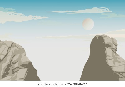 Abstract Copy Space with 2 Mount on the side with blue sky - Stock Illustration as EPS 10 File