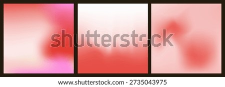 Abstract coral pink square gradient backgrounds, soft subtle texture. Set of 3 square pastel aesthetic minimal vector bg. Wave gradation pattern. Modern design for social media posts, covers, banners