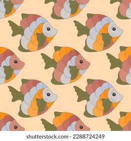 Abstract coral reef fish seamless fabric print design. Underwater animals diving. Kids fashion clothes print. Coral reef fish isolated illustration. Polychrome scales, fins