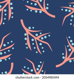 Abstract coral seamless pattern. Fashionable botanical repeat print. Vector illustration. Design for fabric, packaging, website, scrapbooking.