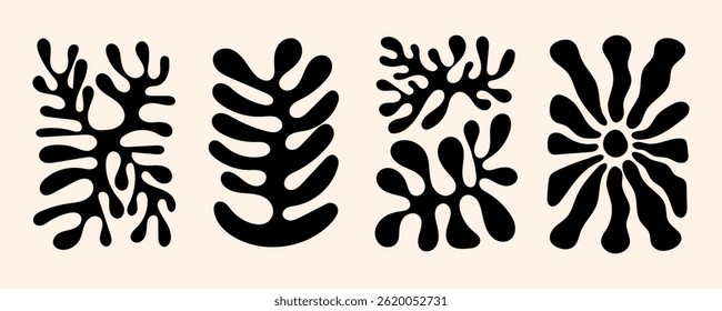 Abstract coral shape in the style of black matisse. Trendy and minimalist organic poster art. Vector illustration