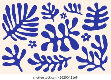 Abstract coral shape in the style of blue matisse. Trendy and minimalist organic poster art. Vector illustration