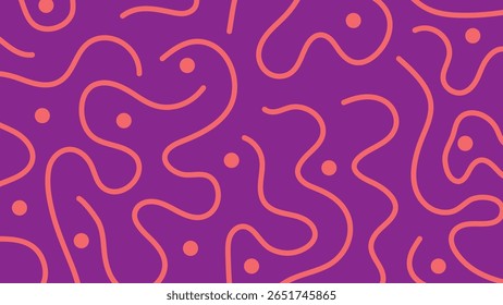 Abstract coral squiggle lines with dots on a rich purple canvas offer a bold, artsy backdrop perfect for youthful and dynamic visual concepts.