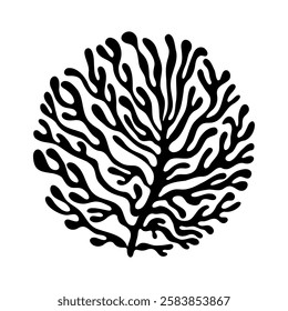 Abstract corals silhouette. Black underwater coral reef plant, ocean sea algae and seaweed icon, aquarium decorative element flat contemporary style. Vector illustration