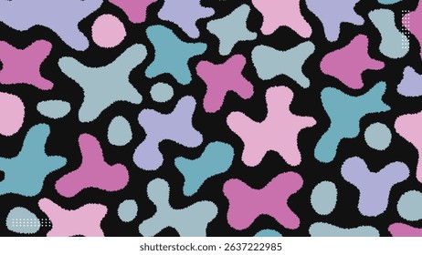 Abstract corals texture shape pattern in pink,purple ,green and blue son black background.Vector illustration