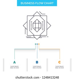 Abstract, core, fabrication, formation, forming Business Flow Chart Design with 3 Steps. Line Icon For Presentation Background Template Place for text