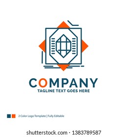 Abstract, core, fabrication, formation, forming Logo Design. Blue and Orange Brand Name Design. Place for Tagline. Business Logo template.