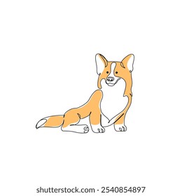 Dibujo Abstractas del perro de Corgi. Arte continuo de una línea de mascota canina. Perro divertido del corgi que se sienta aislado en el fondo blanco. Ilustración lineal minimalista de Vector. Símbolo de forma de contorno de raza nacional.