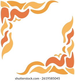 Abstract corner design features flowing, flame-like patterns in red and yellow shades. Curved shapes create a dynamic, energetic border on two adjacent sides of an otherwise white background