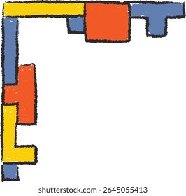 Abstract corner design with textured blocks and lines. Geometric shapes form a unique border layout. Cartoon vector illustration.