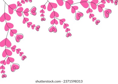 Abstract corner frame of brunches with colorful trendy pink shades. Design concept for greetings