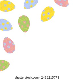 Abstract corner frame of Ester Eggs with top border in trendy soft hues. Copy space. Ester greetings