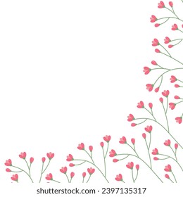 Abstract corner frame of flowering branches in trendy soft hues. Design concept for spring greetings