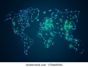 Abstract Coronavirus or COVID-19 and point scales on white background with Global. Wire frame 3D mesh polygonal network line, design sphere, dot and structure. Vector illustration eps 10.